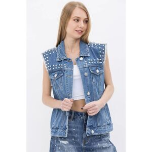 Vocal Lace Denim Vest Size L NWT